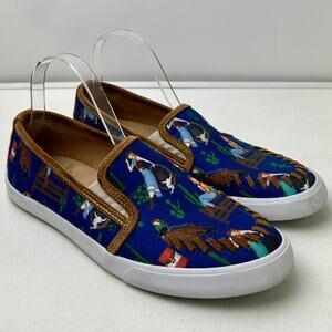 Justin Reba Blue Western Cowgirl Print Slip-On Shoes Women's Sz 9.5